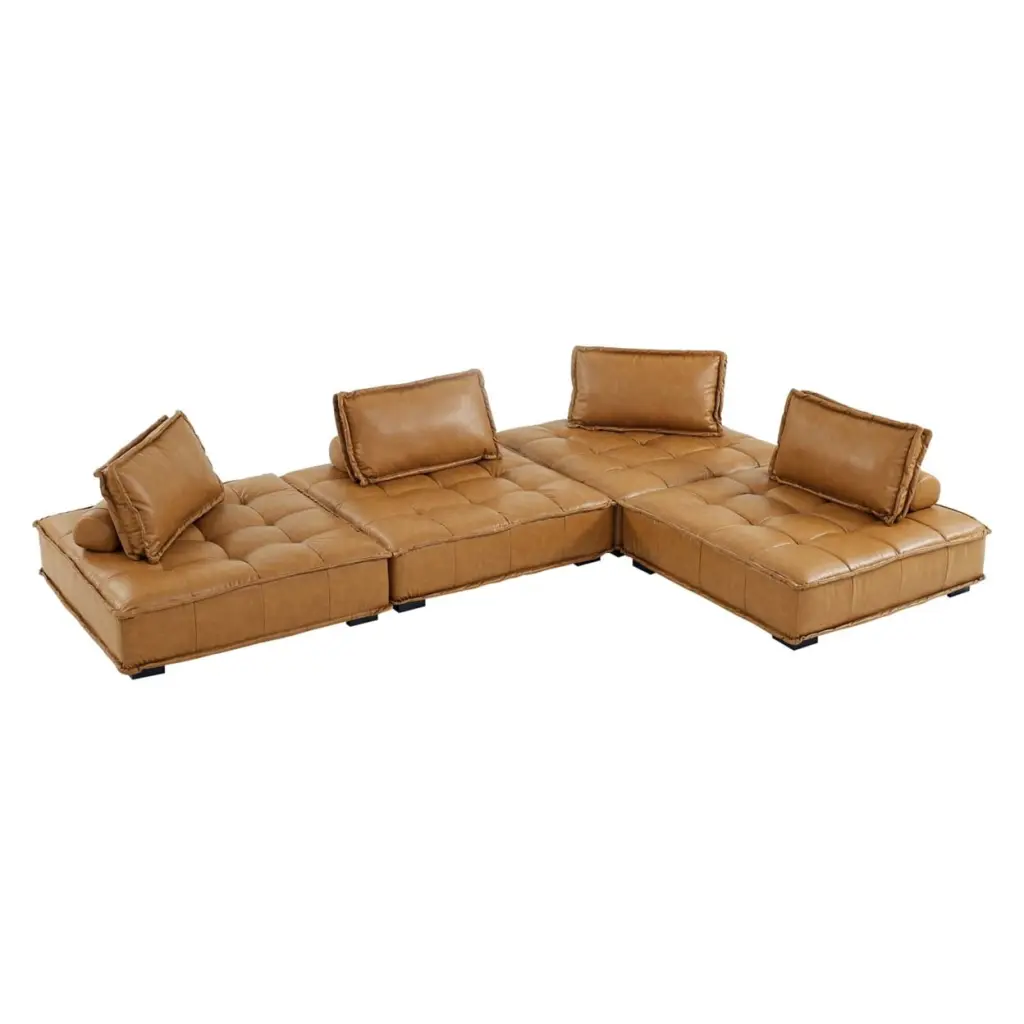 Saunter Tufted Vegan Leather 4-Piece Sectional Sofa Tan Modway