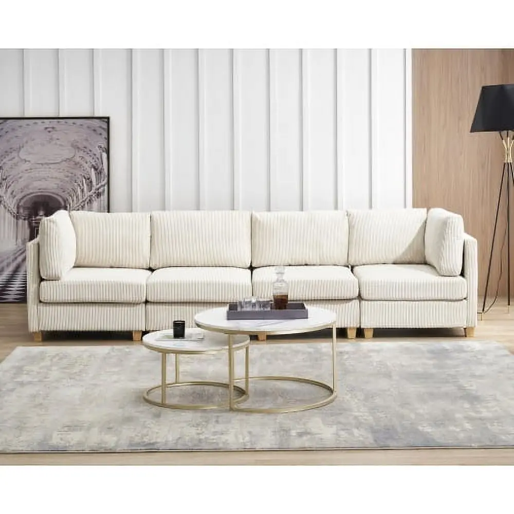Modern L-Shaped 4-Seat Corduroy Fabric Sectional Sofa Living Room Apartment Office Beige MYINDA