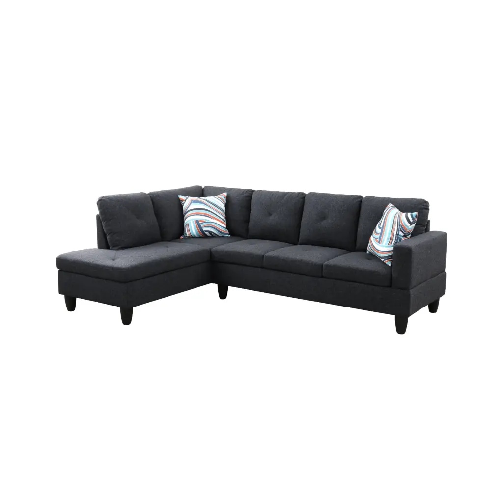 Modular L Shaped Sofa Storage Space and 2 Pillows Living Room or Office Black Grey NOBRAND