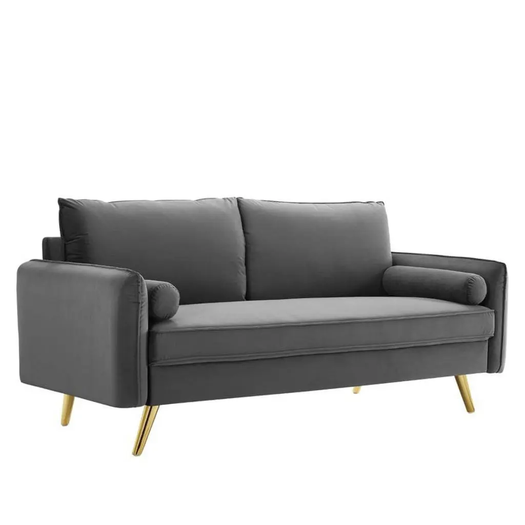 Pemberly Row Contemporary Performance Velvet Upholstered Sofa Gray