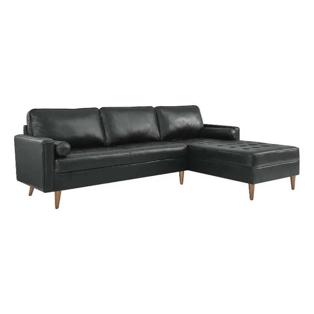 Pemberly Row 98 Modern Style Leather Sectional Sofa Black