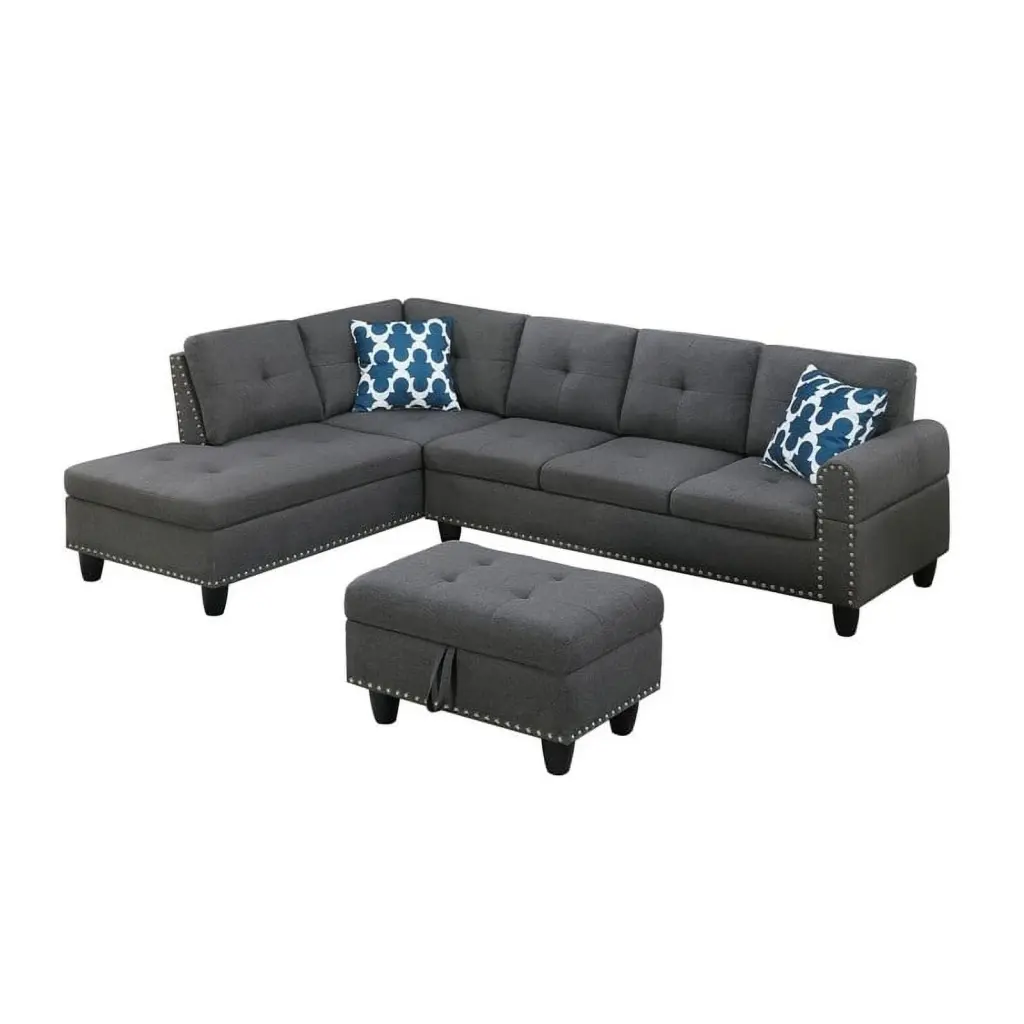 Pemberly Row Polyester Fabric Sectional Sofa Ottoman Gray