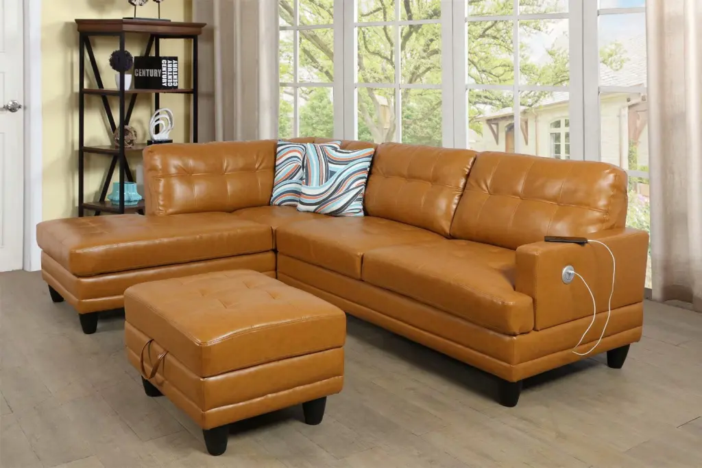 PonLiving 96 Wide Faux Leather Modular Corner Massage Sectional Ottoman Left Hand Facing pon living