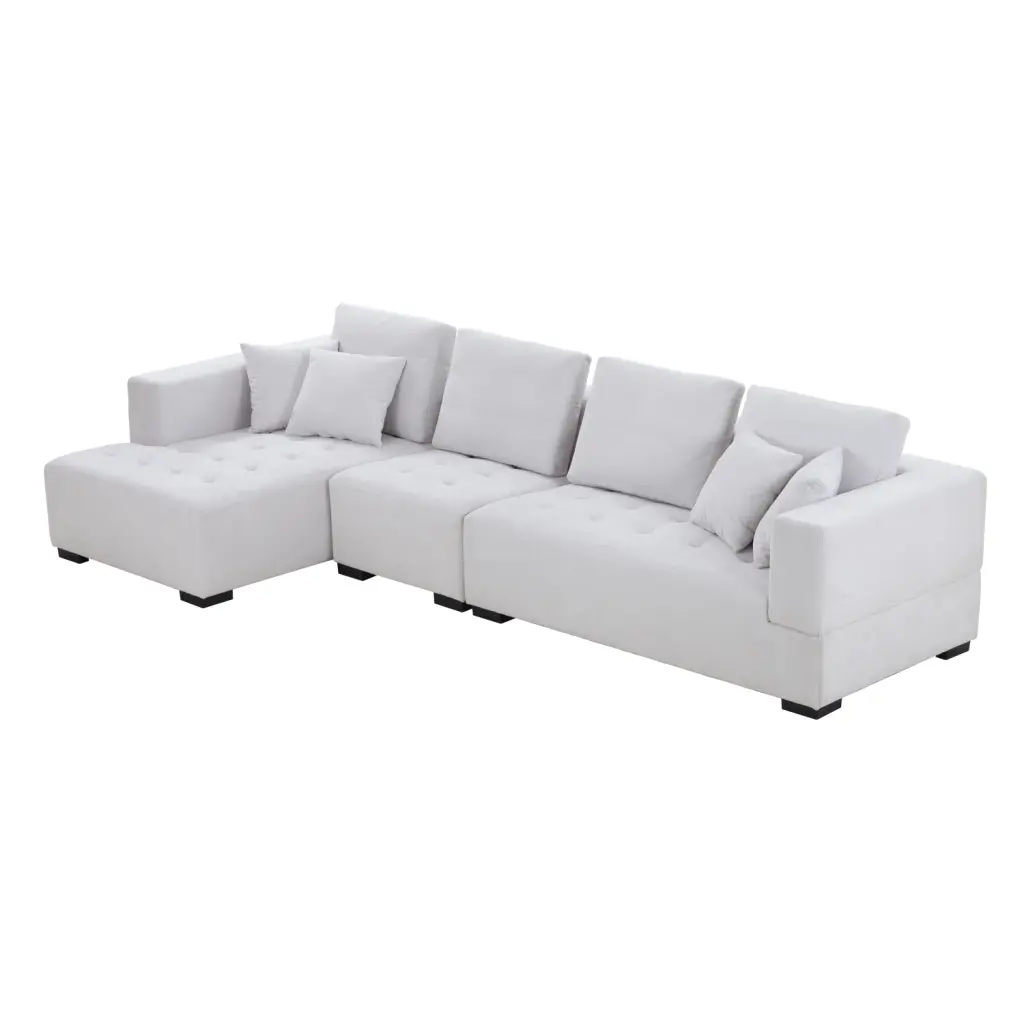 Beige L-Shape 134 Mid Century Modern Sectional Sofa Left Chaise and Plush Fabric Ponnky
