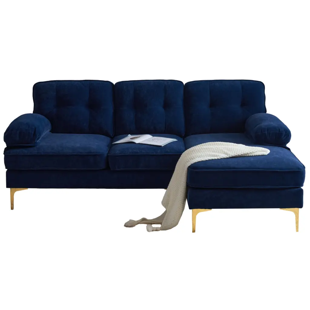 83 Inch Velvet L-Shaped Sectional Sofa Loose Backrest and Cloud-Like Comfort Ponnky