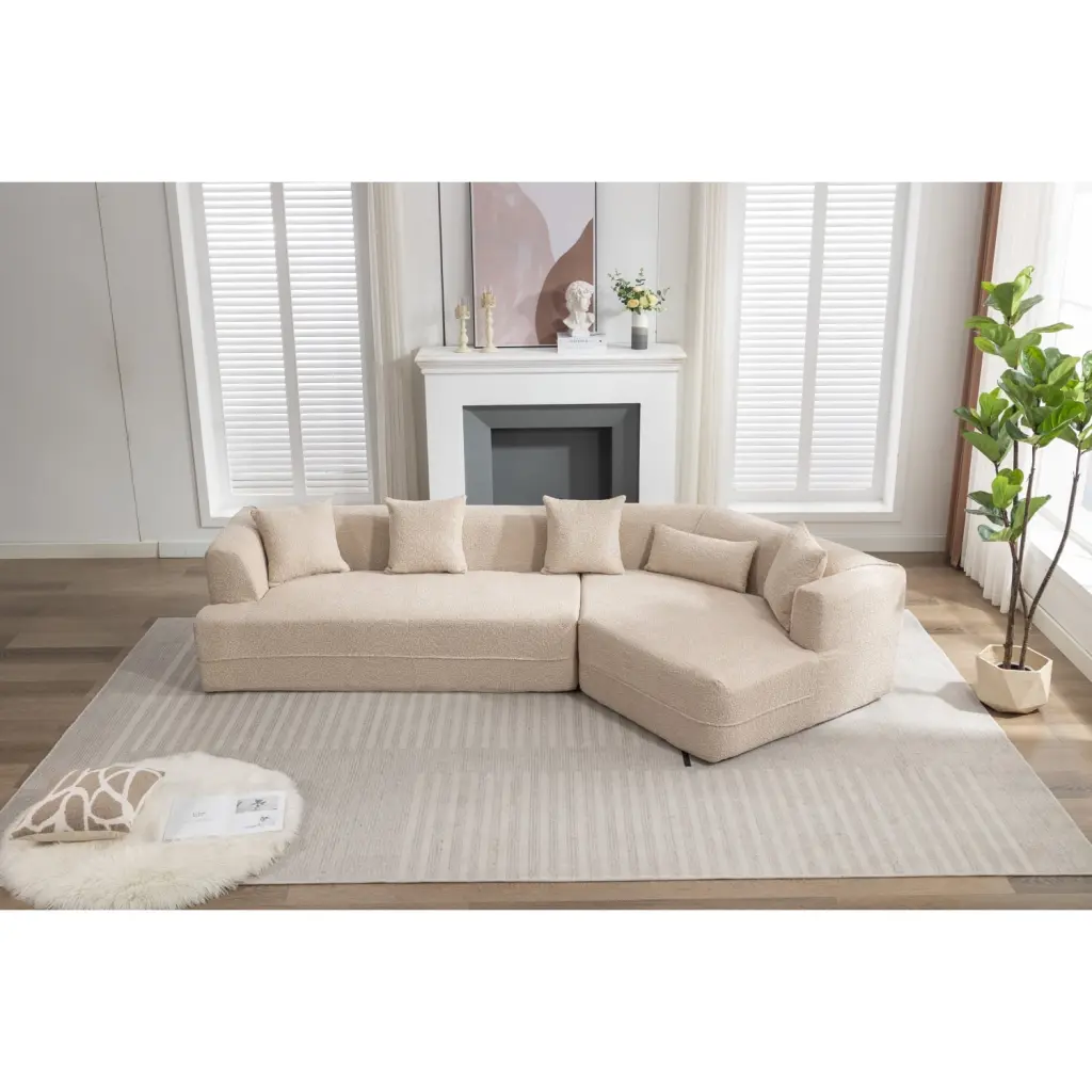 Modular Sectional Living Room Sofa Set Modern Minimalist Style Light Brown Boucle Fabric Sleeper Sofa Ponnky