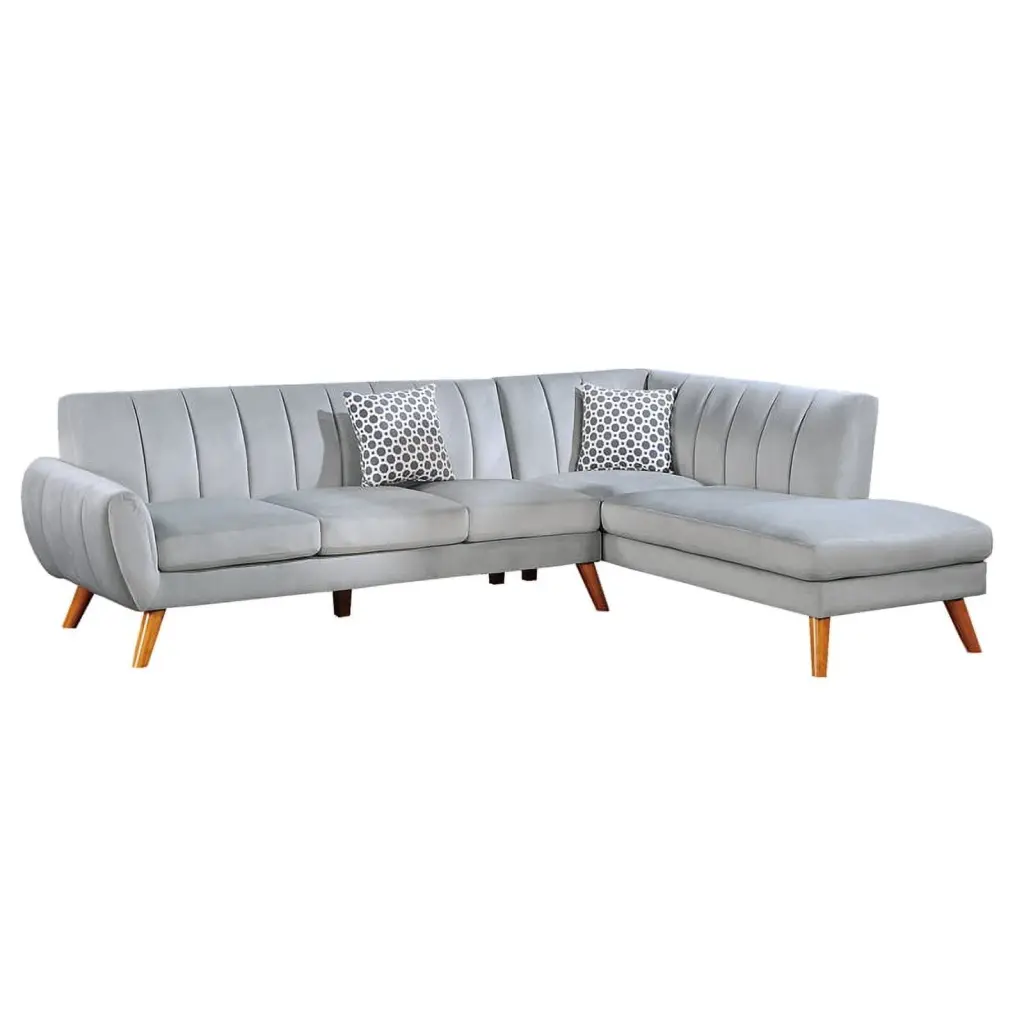 Poundex 2-Piece Velvet Sectional Sofa Curved Armrest Light Gray Living Room