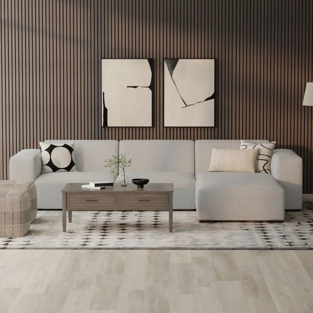Simpli Home Rex Right-Facing Modular Sectional Sofa Performance Fabric