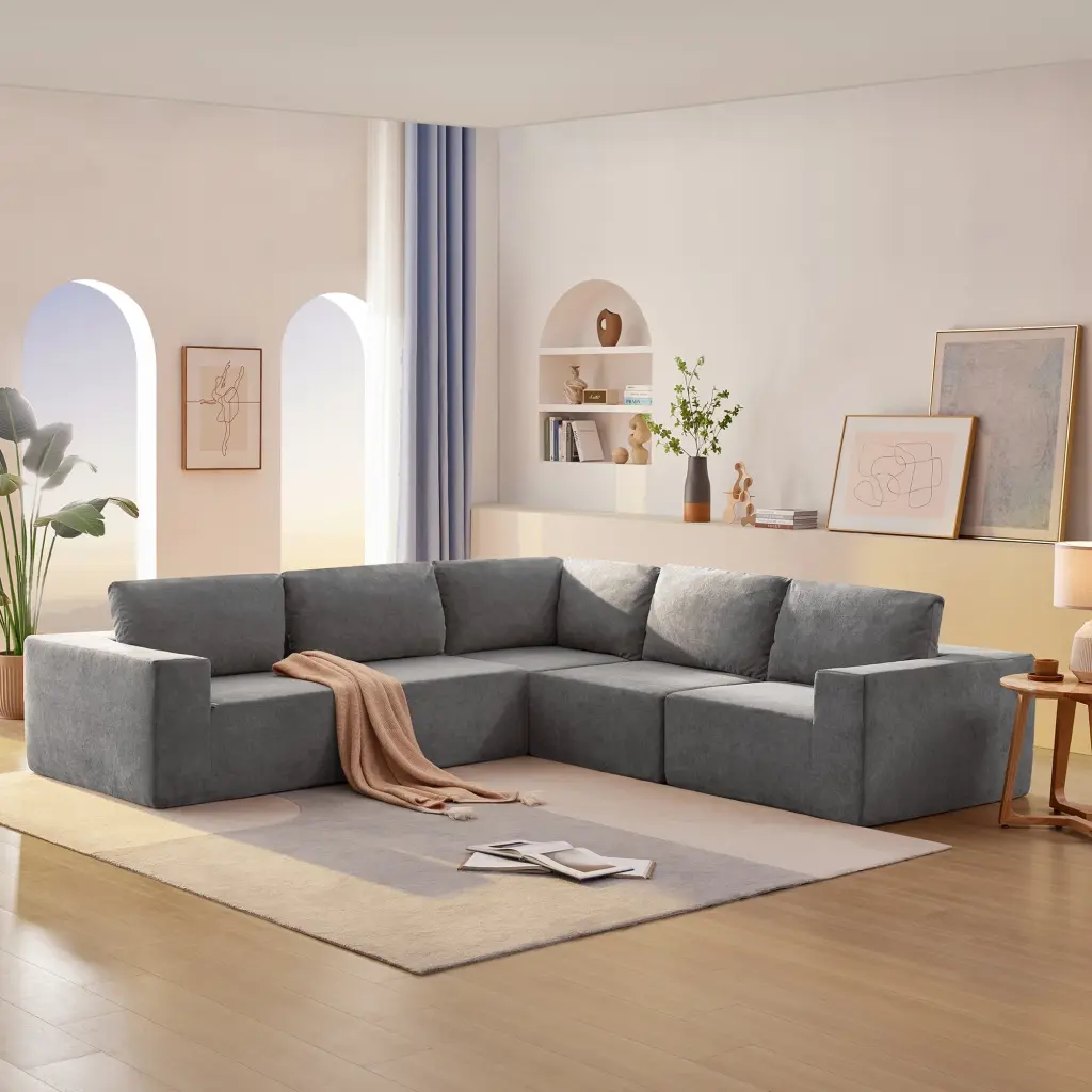 116x116 Modular L Shaped Sectional Sofa Luxury Floor Couch Set 5 PC Free Combination - Sleeper Sofa Bed Sofas