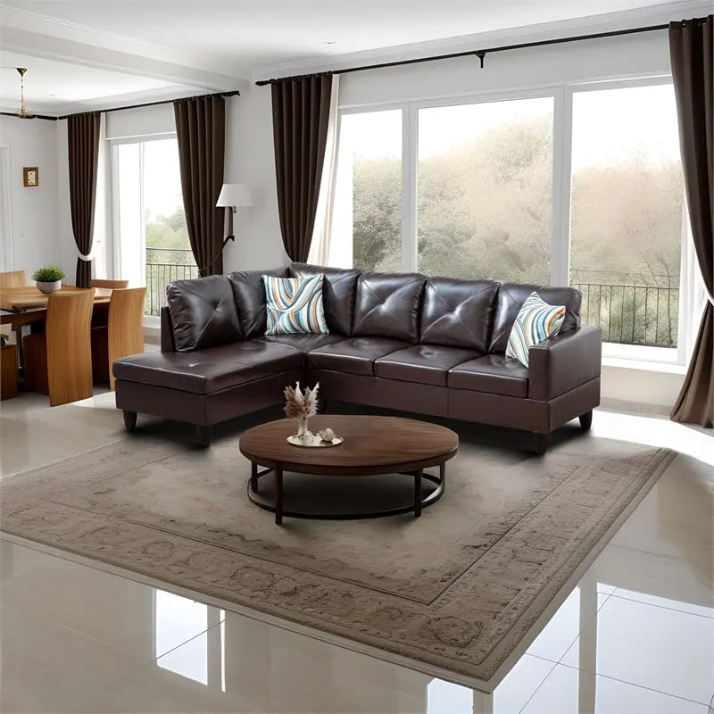 Star Home Living Corp Chris Faux Leather Left Facing Sectional Sofa Brown