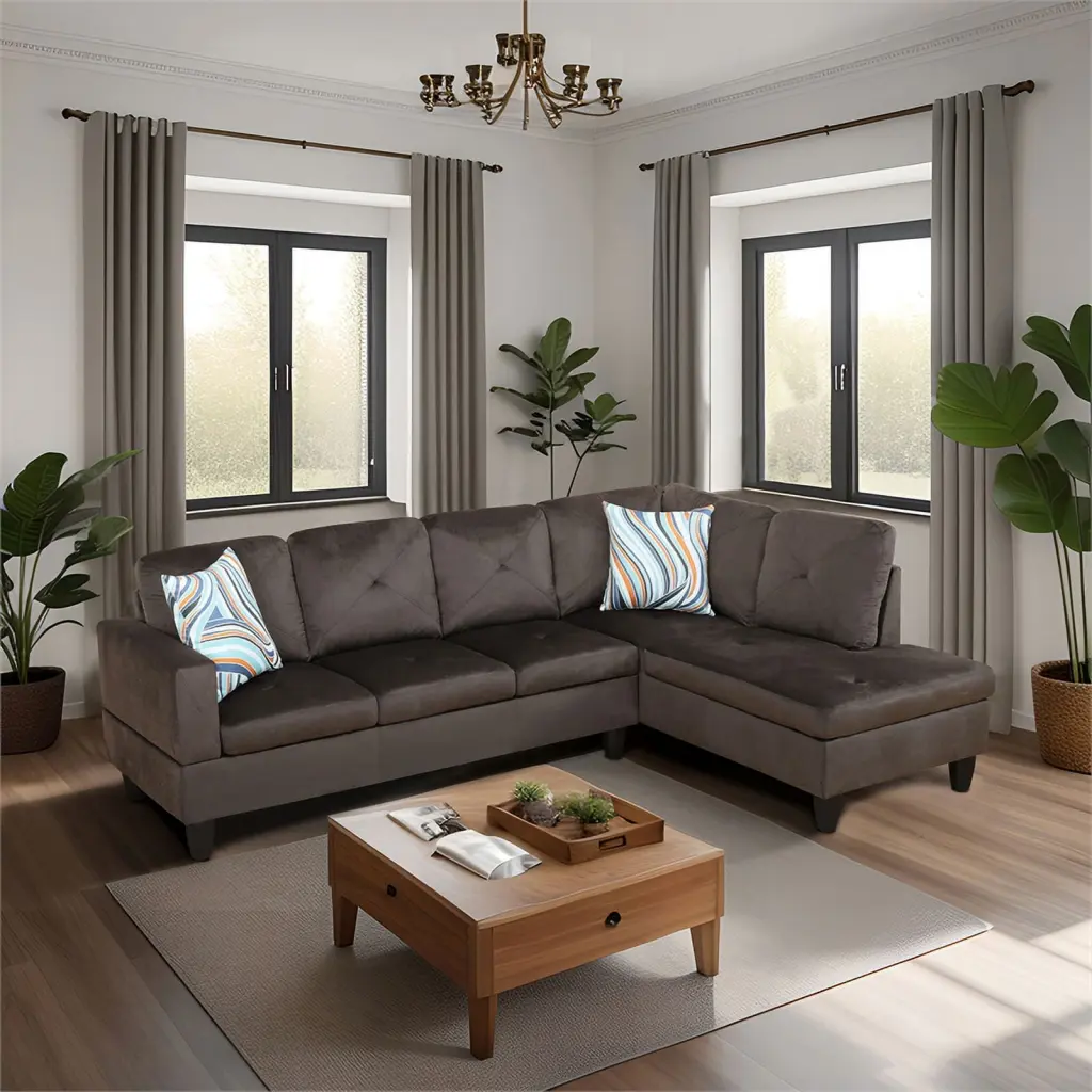Star Home Living Corp Chris Faux Leather Right Facing Sectional Sofa Grey