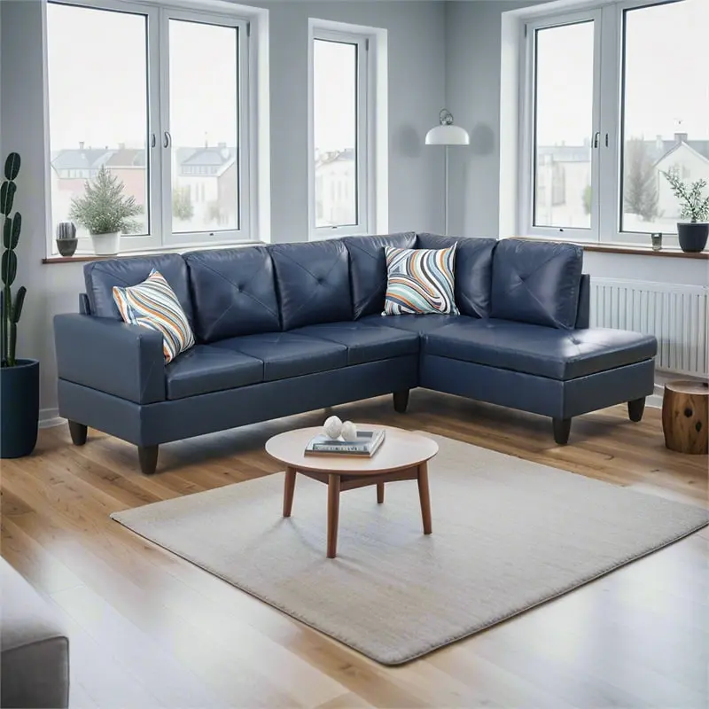 Star Home Living Corp Chris Faux Leather Right Facing Sectional Sofa Denim