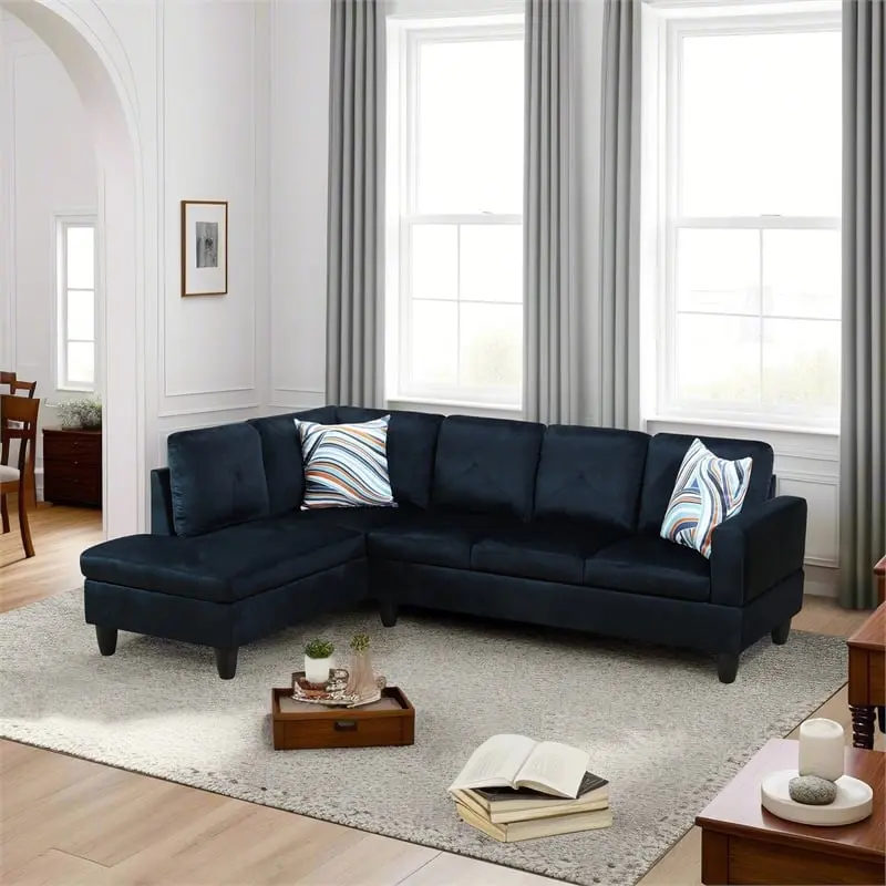 Star Home Living Corp Chris Left Facing Sectional Sofa Microfiber Fabric Black