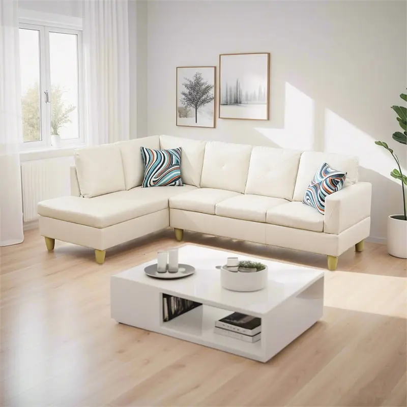 Star Home Living Corp Chris Left Facing Sectional Sofa Faux Leather White