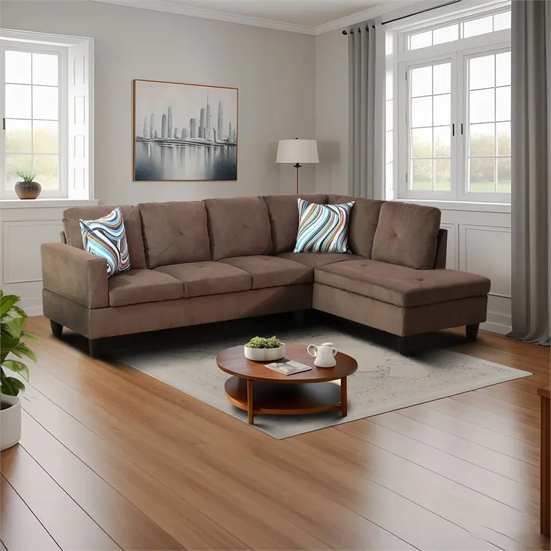 Star Home Living Corp Chris Microfiber Fabric Right Facing Sectional Sofa Brown