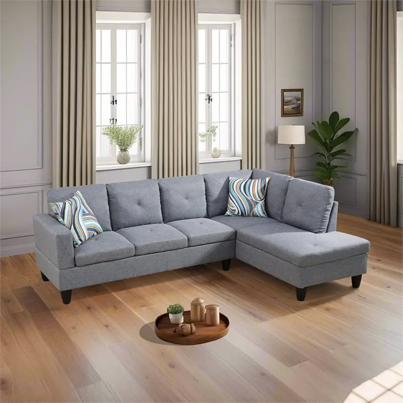 Star Home Living Corp Chris Microfiber Fabric Right Facing Sectional Sofa Grey