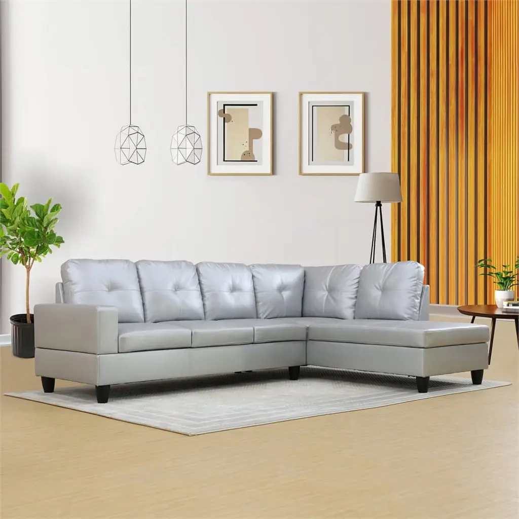 Star Home Living Corp Harry Faux Leather Right Sectional Sofa Silver White Modern Living Room
