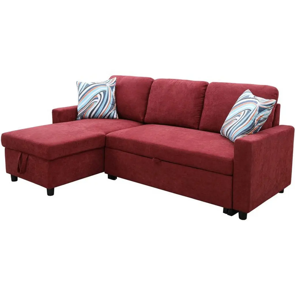 Star Home Living Hannah Microfiber Fabric Reversible Sectional Sofa Red Modern Living Room