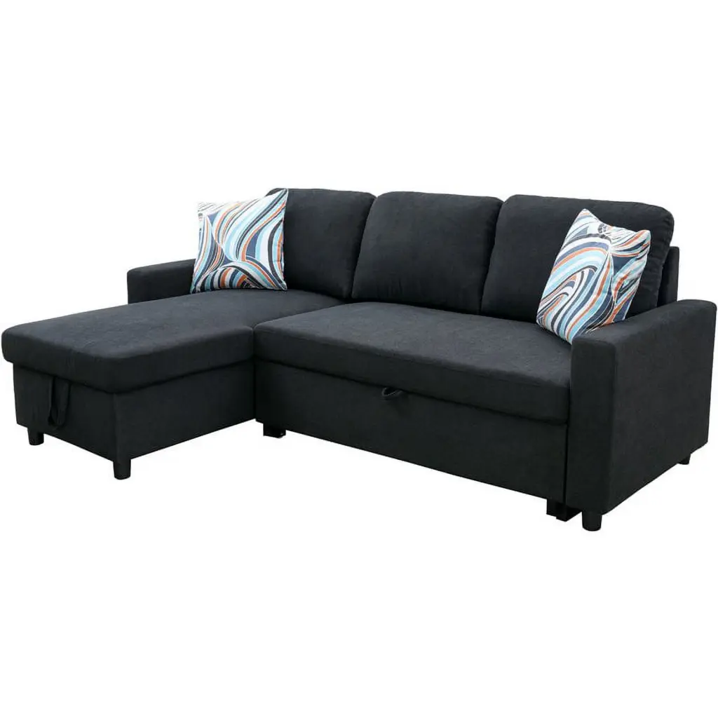 Star Home Living Hannah Microfiber Fabric Reversible Sectional Sofa Black