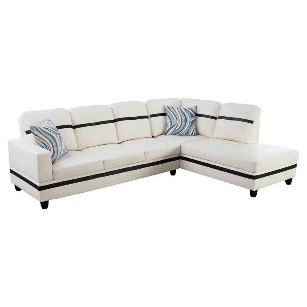 Star Home Living Harry Faux Leather Right Sectional Sofa White and Black