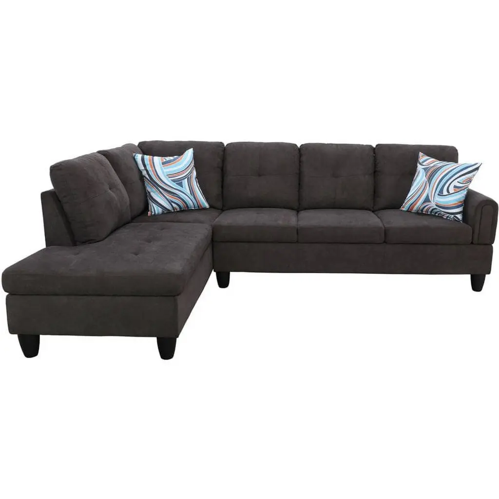 Star Home Living Marseille Linen Fabric Sectional Sofa Set Dark Brown