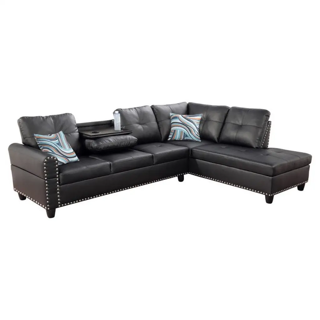 Star Home Living Sean Faux Leather Sectional Sofa Black No Ottoman
