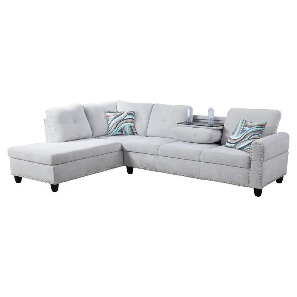 Star Home Living Venus Linen Fabric Sectional Sofa Gray White Living Room Couch