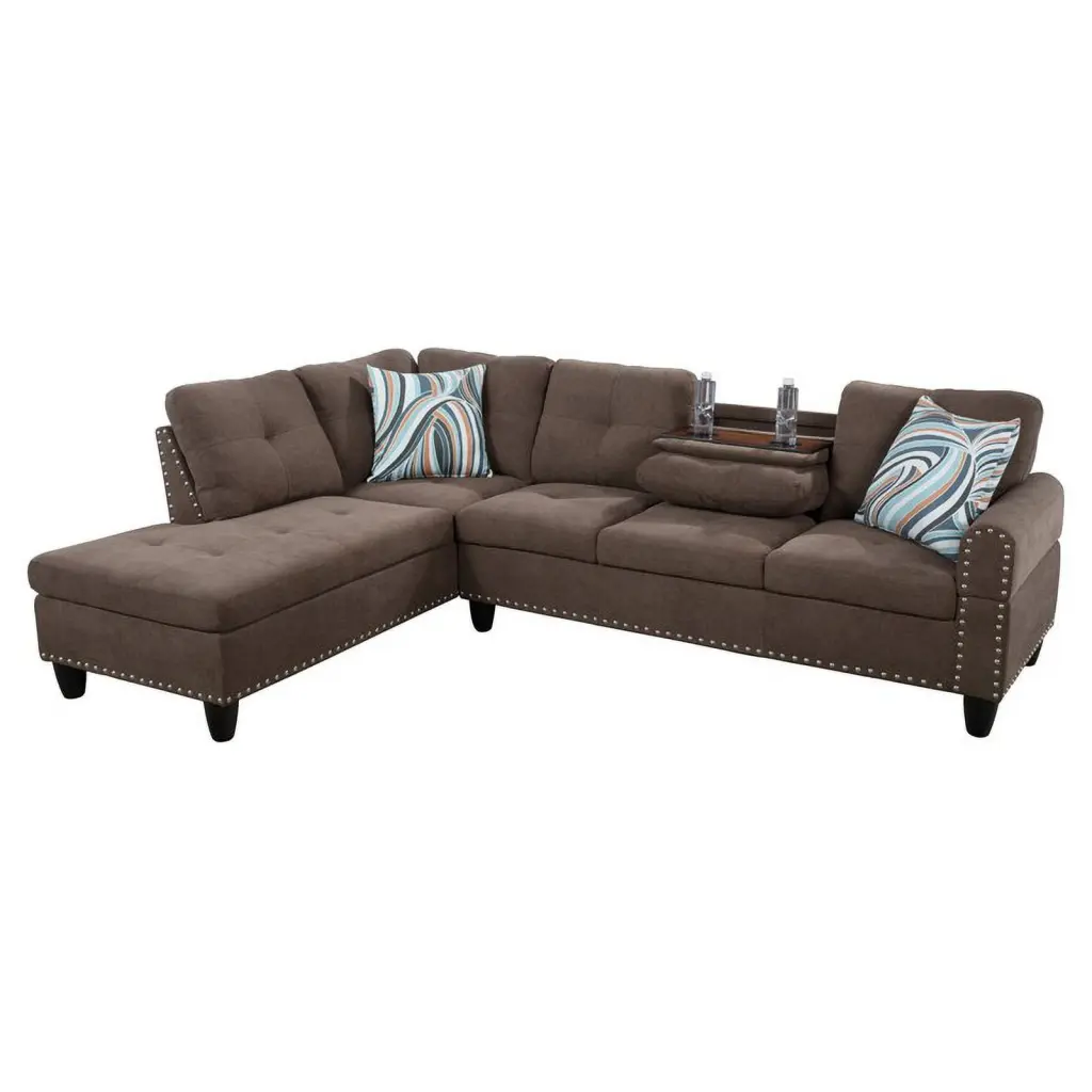 Star Home Living Venus Linen Fabric Sectional Sofa Brown Gray
