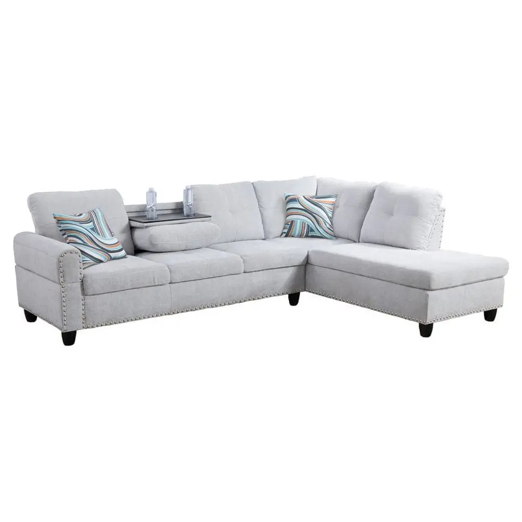 Star Home Living Victor Linen Fabric Sectional Sofa Gray White