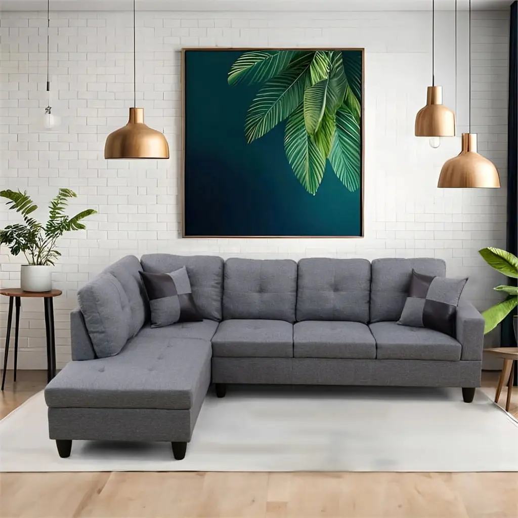 Tracy Linen Fabric Left Facing Sectional Sofa Gray Star Home Living Corp