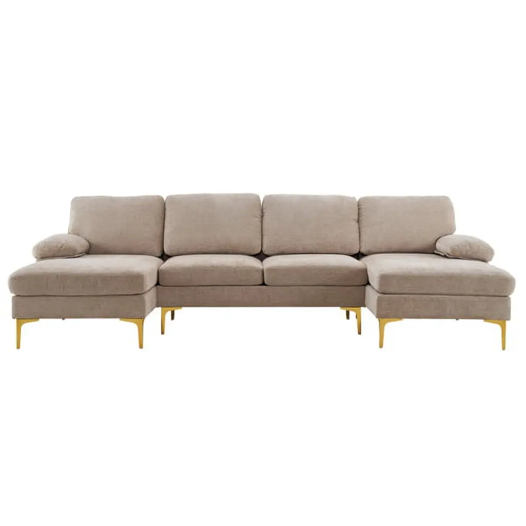 SYTHERS Convertible 4-Seat Sectional Sleeper Sofa Memory Foam and Double Chaise Camel