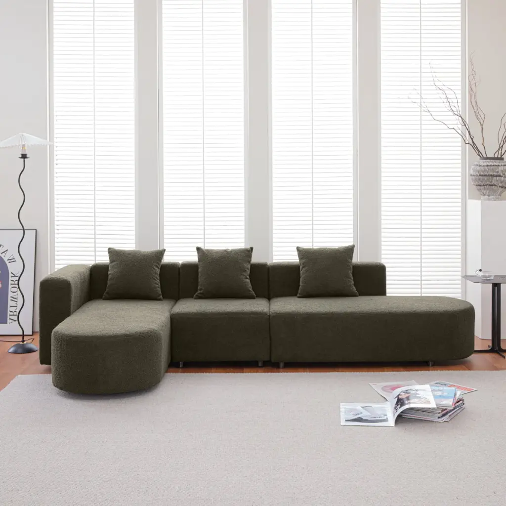 L Shape Boucle Sofa Metal Legs Modern Curved Sectional Sofa Chaise Lounge Living Room Apartment THOWDEE