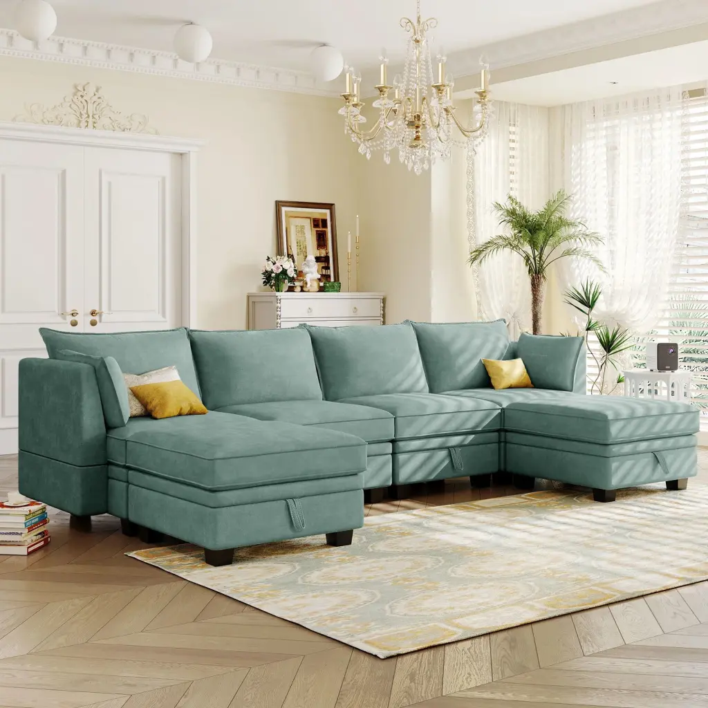 U-Style Modern Large U-Shape Modular Sectional Sofa Convertible Sofa Bed Reversible Chaise and Storage Seat U Style