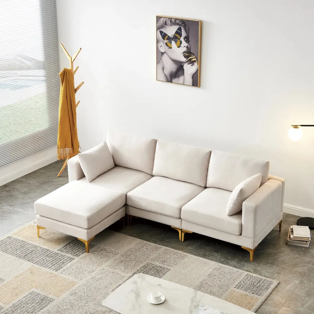ADF Living Room Furniture Modern L Shape Couch Beige Fabric Sectional Sofa Leisure Design unknown