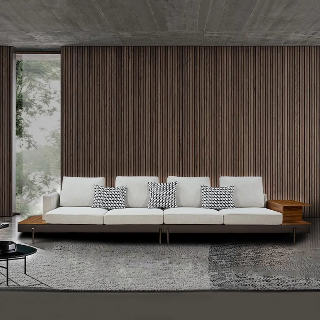 Luxury Fabric Sofa Living Room - Left and Right Interchangeable Four-Seat Sofa Off-White Viruhaka