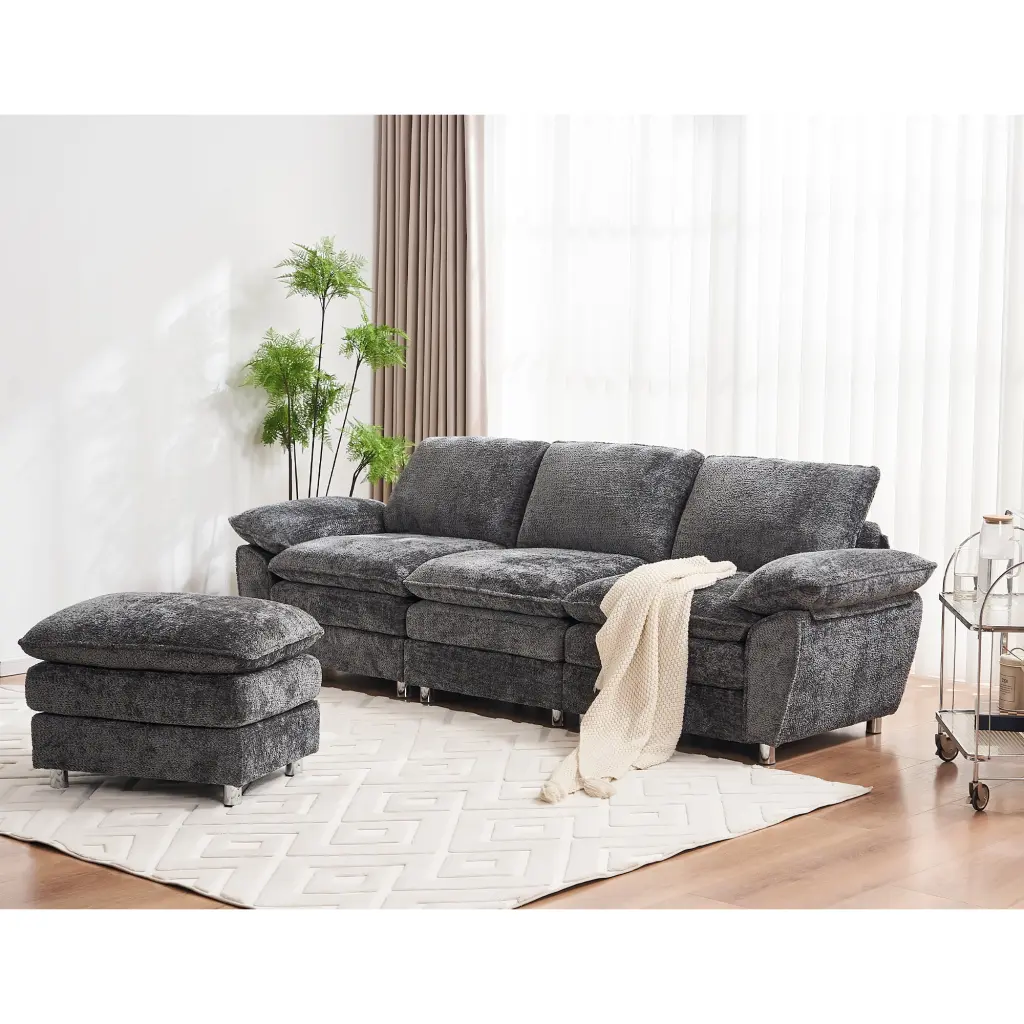 Modern Deep Seat L-Shaped Sectional Sofa Reversible Chaises and Movable Ottomans Down Feather Cloud Couch Apartment Living...