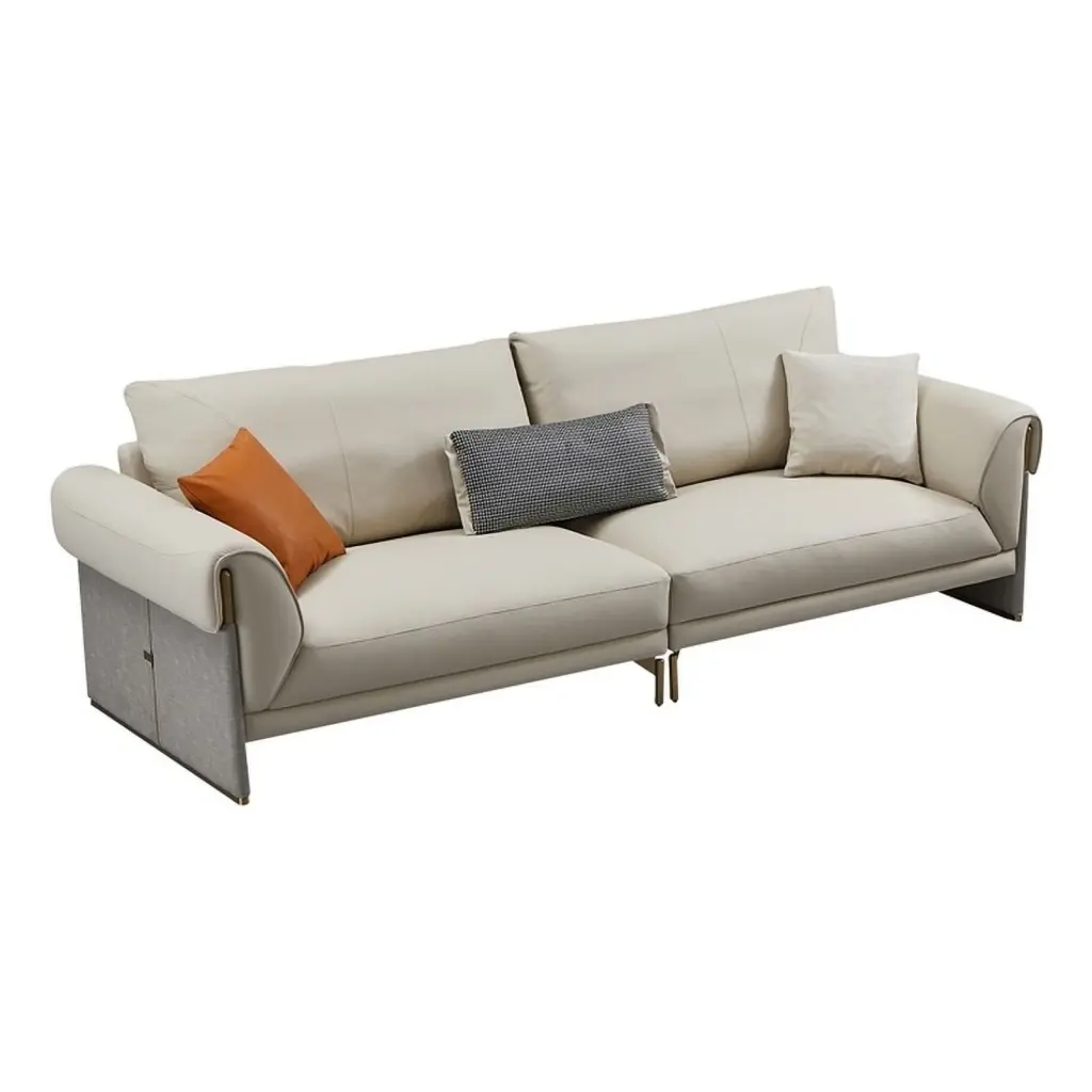 American Eagle Furniture 107 4-Seater Genuine Leather Sofa Light Gray - Spacious Living Room Couch