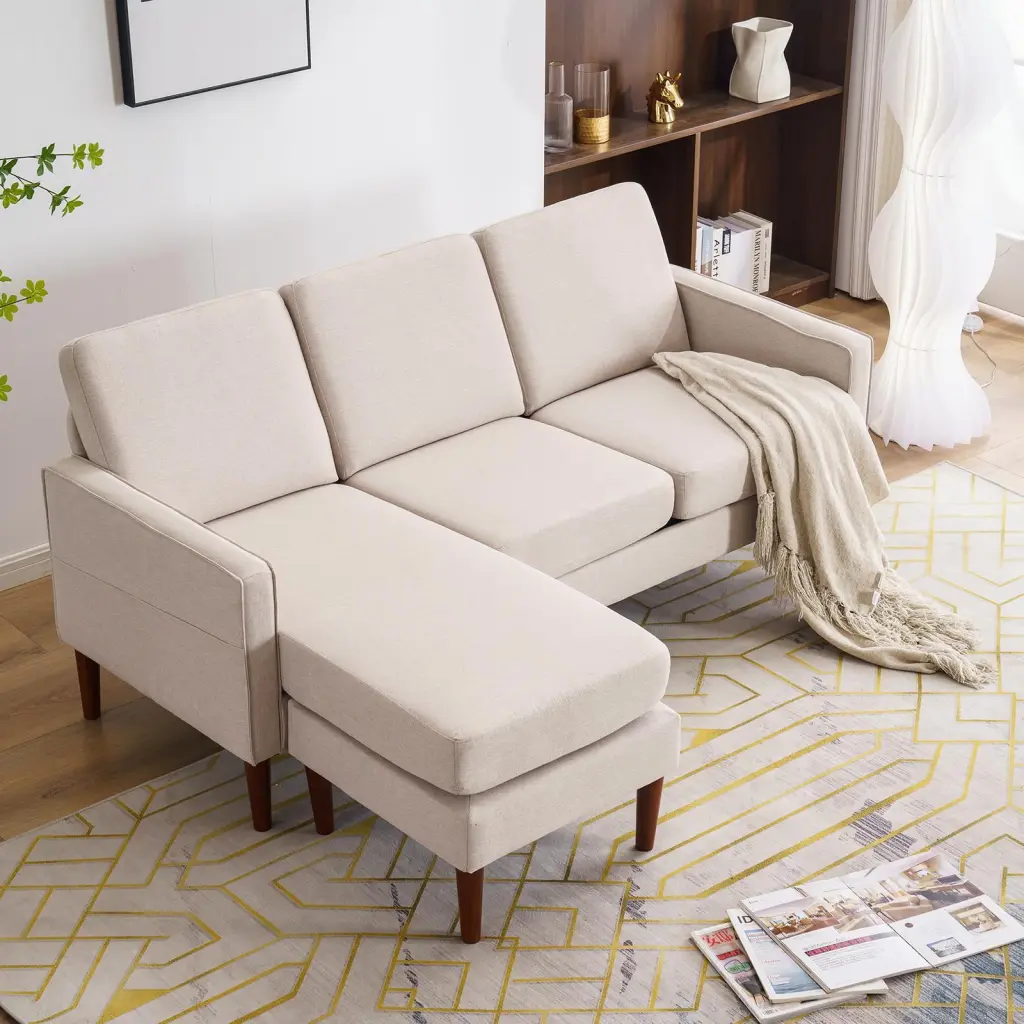 ZGBY Linen Fabric 3-Seater Loveseat Chaise Sofa Spacious Living Rooms ZGBY Home Products