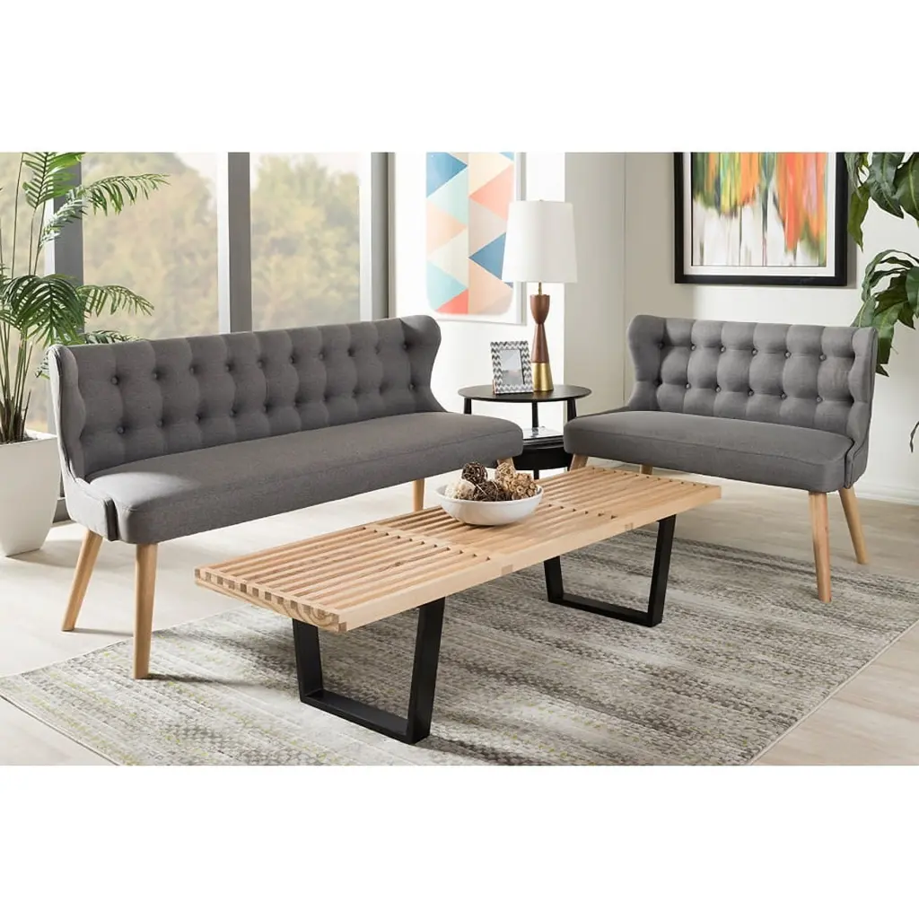 Baxton Studio Melody Mid-Century Modern Grey Fabric 2-Piece Settee Set Wholesale Interiors