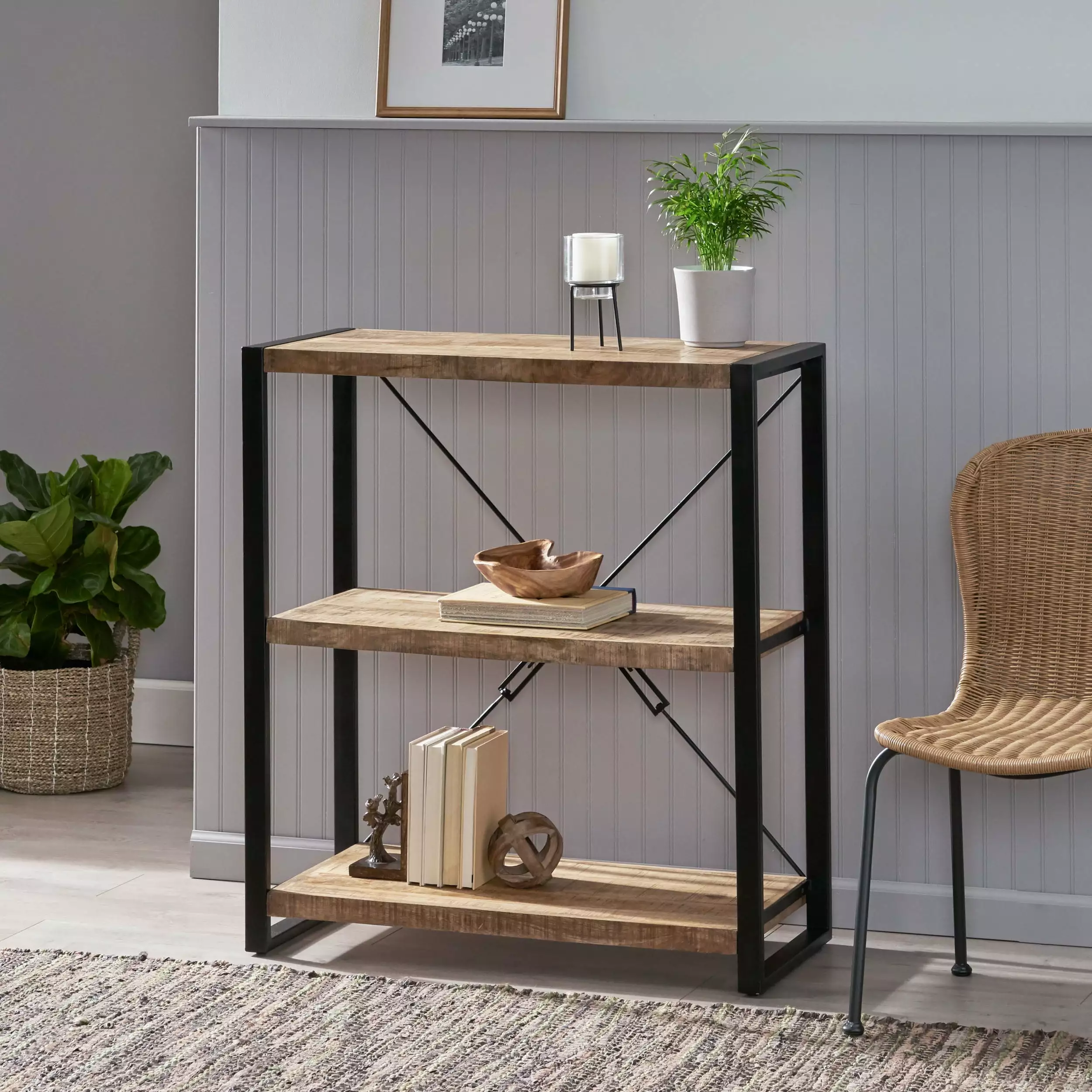 Wooden Iron 3 Shelve Rack Rustic Home or Office Storage SMHZ