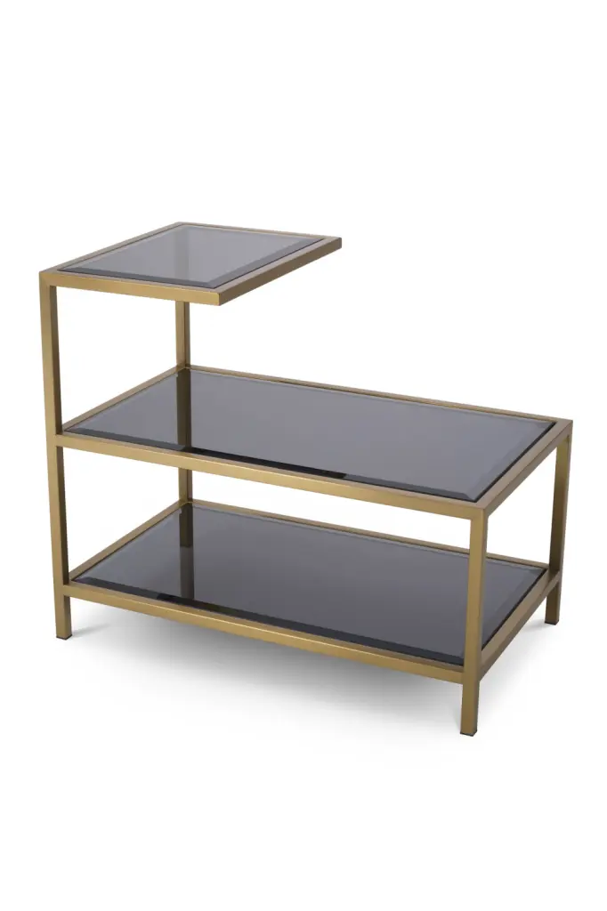 Brass Frame Smoked Glass Side Table Eichholtz Octava Modern End Table
