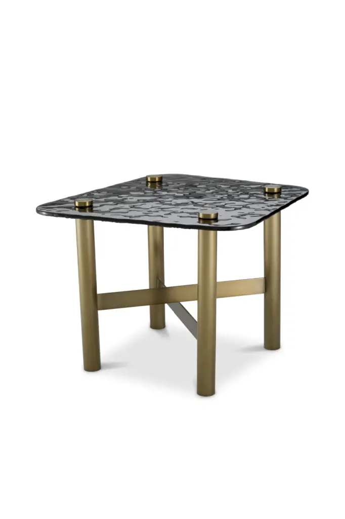 Eichholtz Cortes Black Glass Side Table - Modern Nightstand End Table