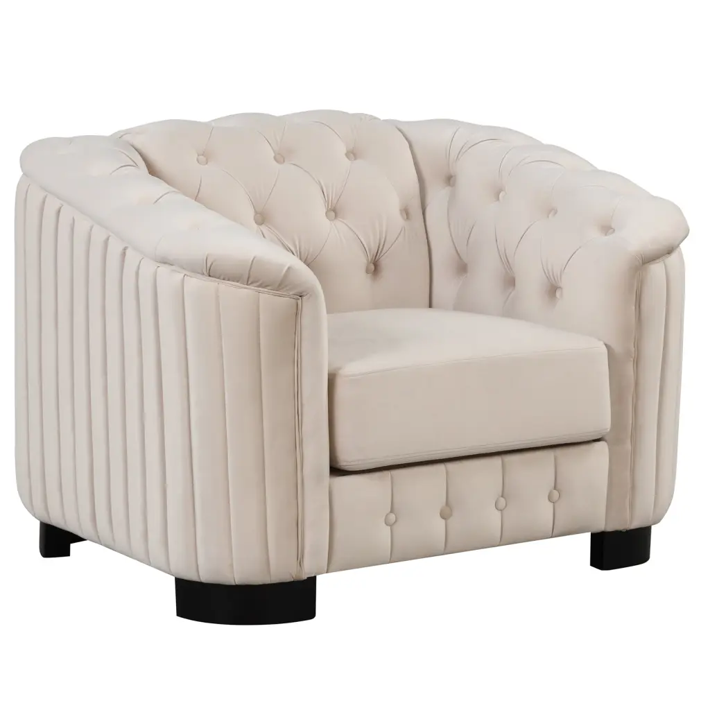 41.5 Velvet Upholstered Accent Sofa Modern Single Chair Thick Removable Seat Cushion Living Room Bedroom Small Space Beige...