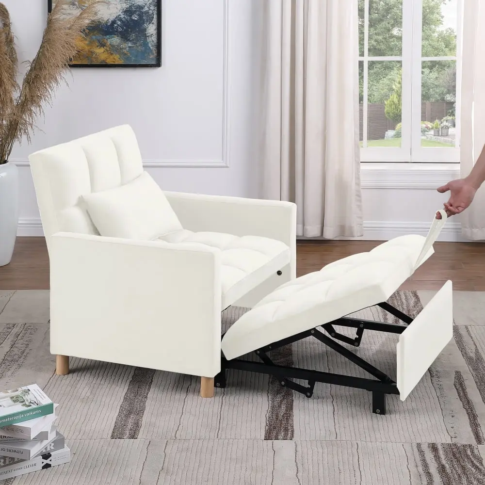 31.5 Inch Sleeper Chair Bed 3--1 Sofa Bed Convertible Futon Chair Modern Linen Fabric Beige JINS & VICO