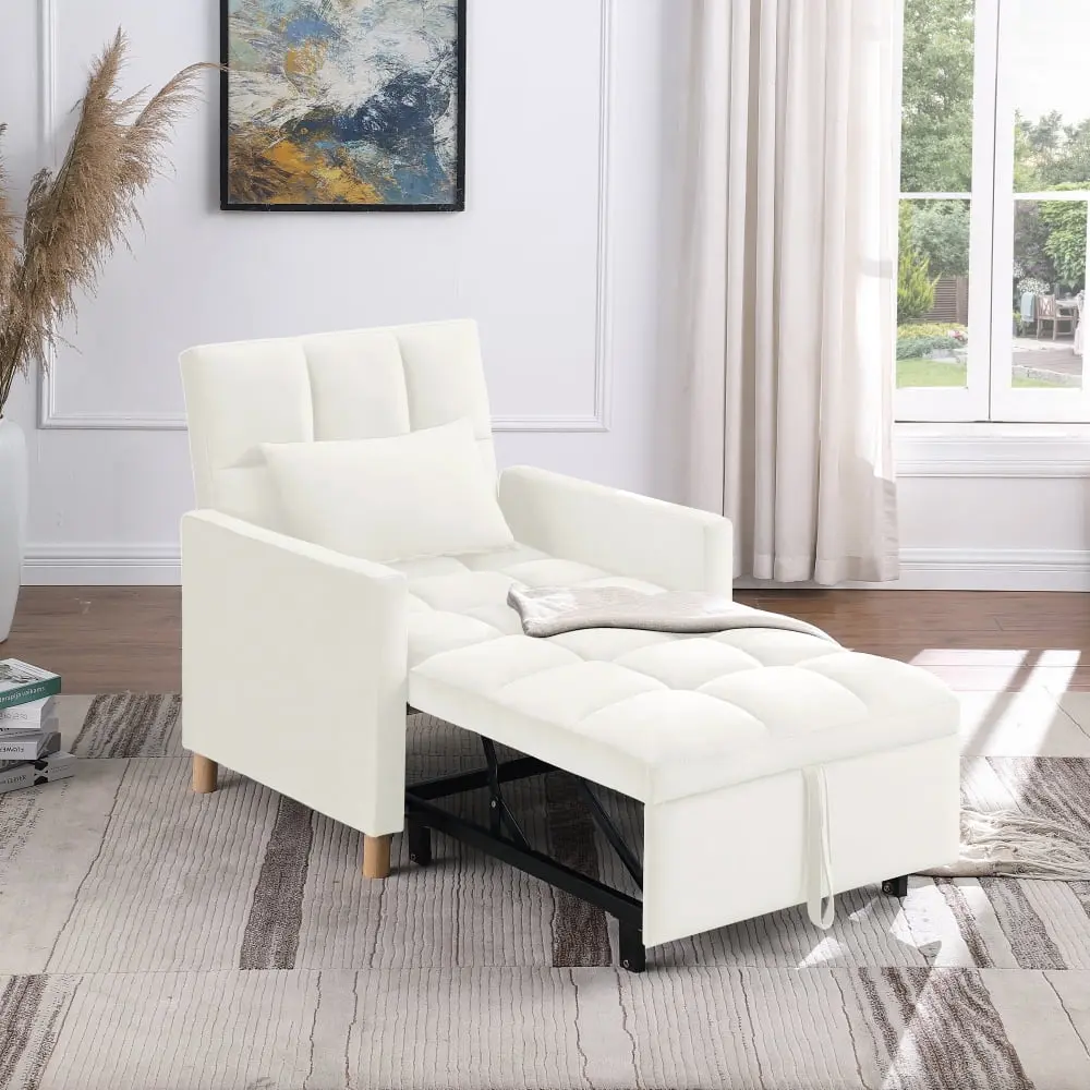 3--1 Convertible Sleeper Sofa Bed Chair Adjustable Backrest Dorm Apartment Office Beige JINS & VICO