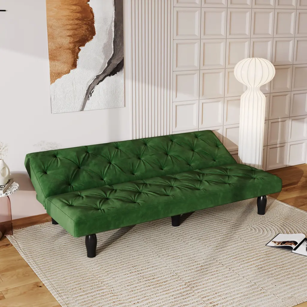Armless Sleeper Loveseat Buttons Tufted Backrest Sofa Bed Green Bed Bath & Beyond