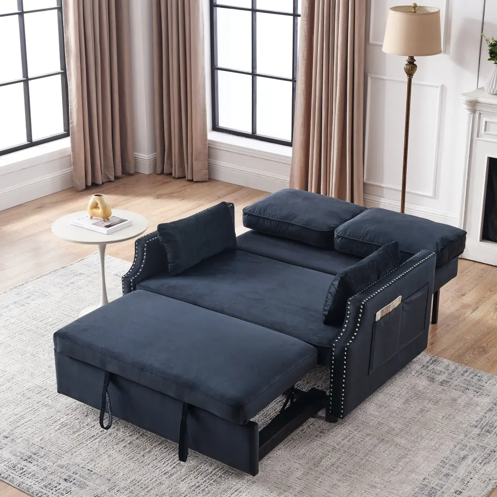 Velvet Upholstered Recliner Bed Pull-out Sleeper Sofa - Black Loveseat Bed Bath & Beyond