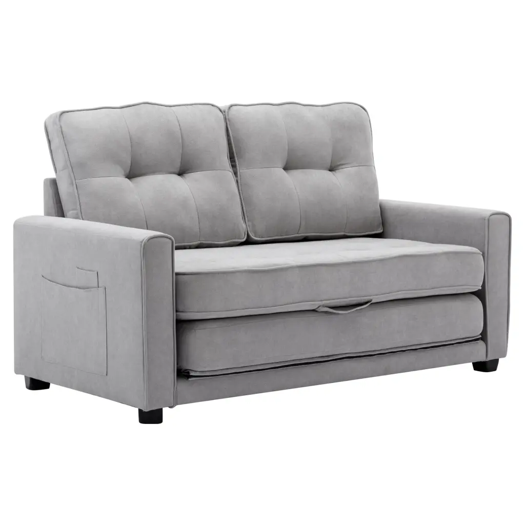 DeeHome 59.4 Grey Loveseat Sofa Pull Out Bed Side Pocket Modern Upholstered Couch