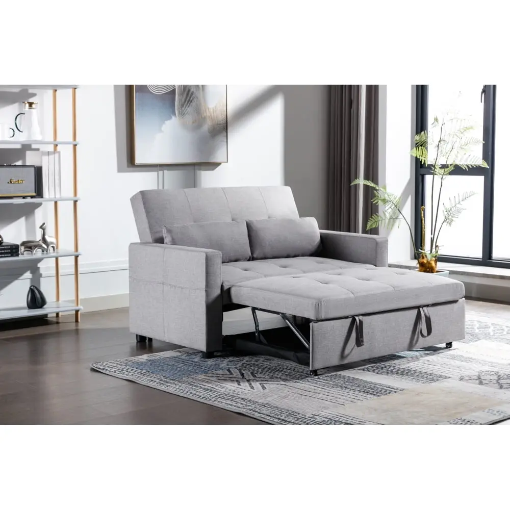 DeeHome Light Grey Linen 3--1 Convertible Sleeper Loveseat Side Pocket Small Spaces