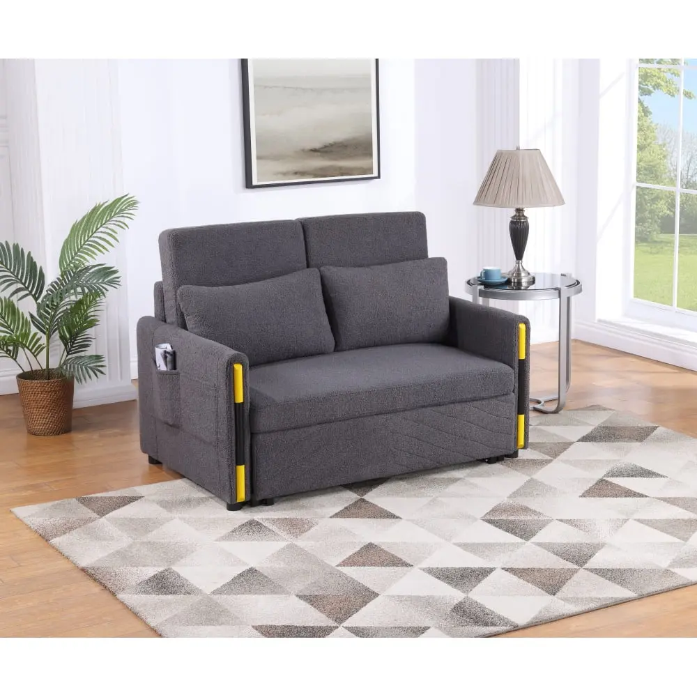 DeeHome Percy 55.5W Gray Teddy Velvet Sleeper Loveseat Dual-Pull Design